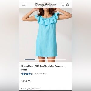 Tommy Bahamas Blue Off the Shoulder Linen Blend Dress Size XL